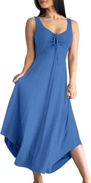 Langwyqu Womens 2025 Summer Sleeveless Tank Dress Empire Waist Asymmetrical Flowy Casual Maxi Dresses