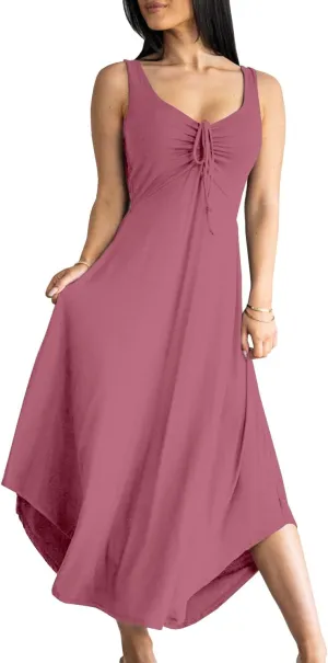 Langwyqu Womens 2025 Summer Sleeveless Tank Dress Empire Waist Asymmetrical Flowy Casual Maxi Dresses