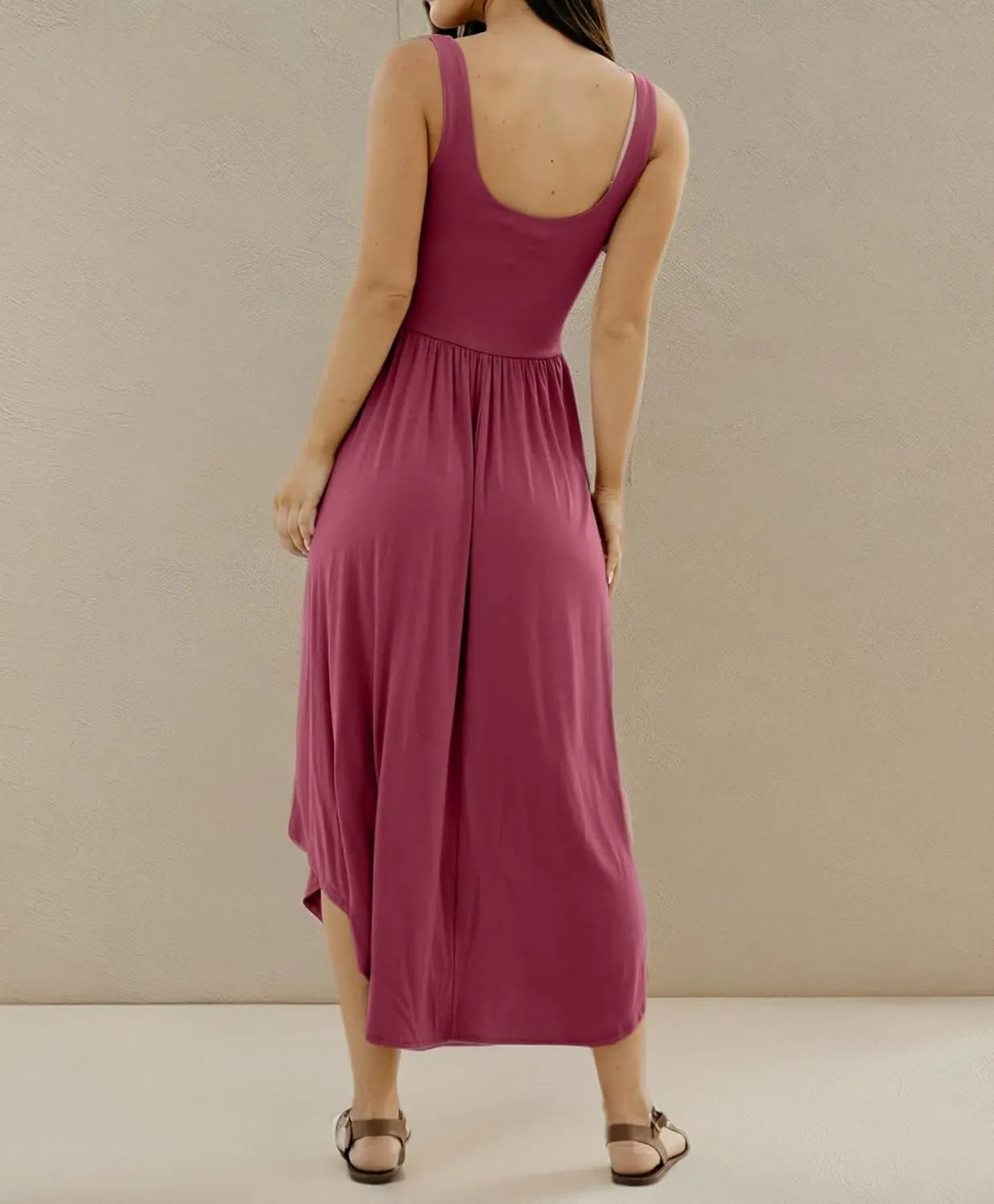 Langwyqu Womens 2025 Summer Sleeveless Tank Dress Empire Waist Asymmetrical Flowy Casual Maxi Dresses