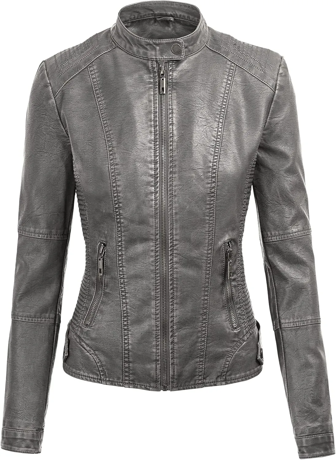 Lock and Love Women's Faux Leather Moto Biker Jacket Coat with Removable or Non-Removable Hood