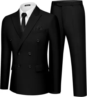 MAGE MALE Men's 2 Piece Suit Elegant Solid Double Breasted Slim Fit Tuxedo Suit with Blazer and Pants