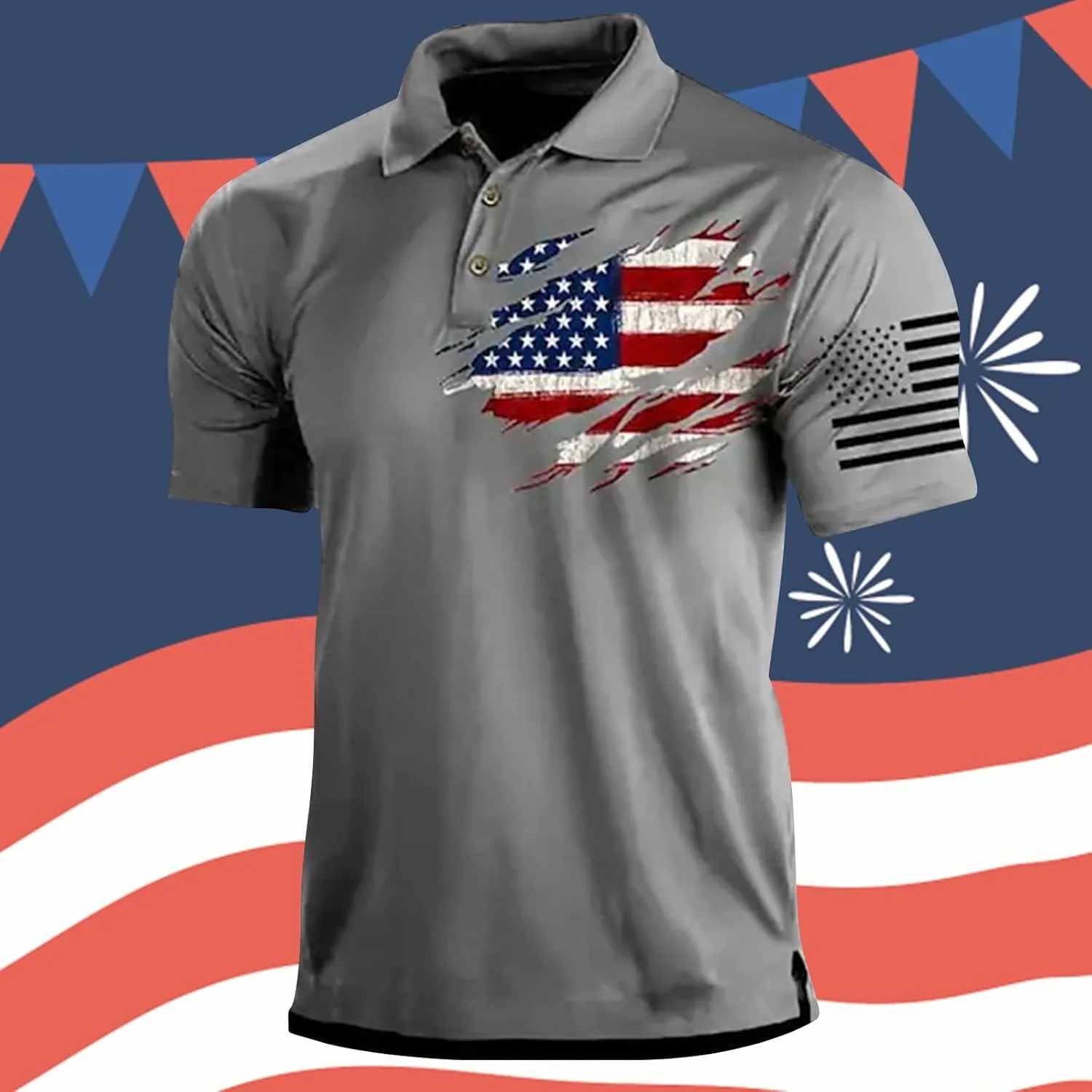 Men American Flag Golf Shirts 4th of July Short Sleeve Performance Moisture Wicking Quick Dry USA Patriotic Polo Shirt