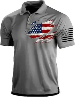 Men American Flag Golf Shirts 4th of July Short Sleeve Performance Moisture Wicking Quick Dry USA Patriotic Polo Shirt