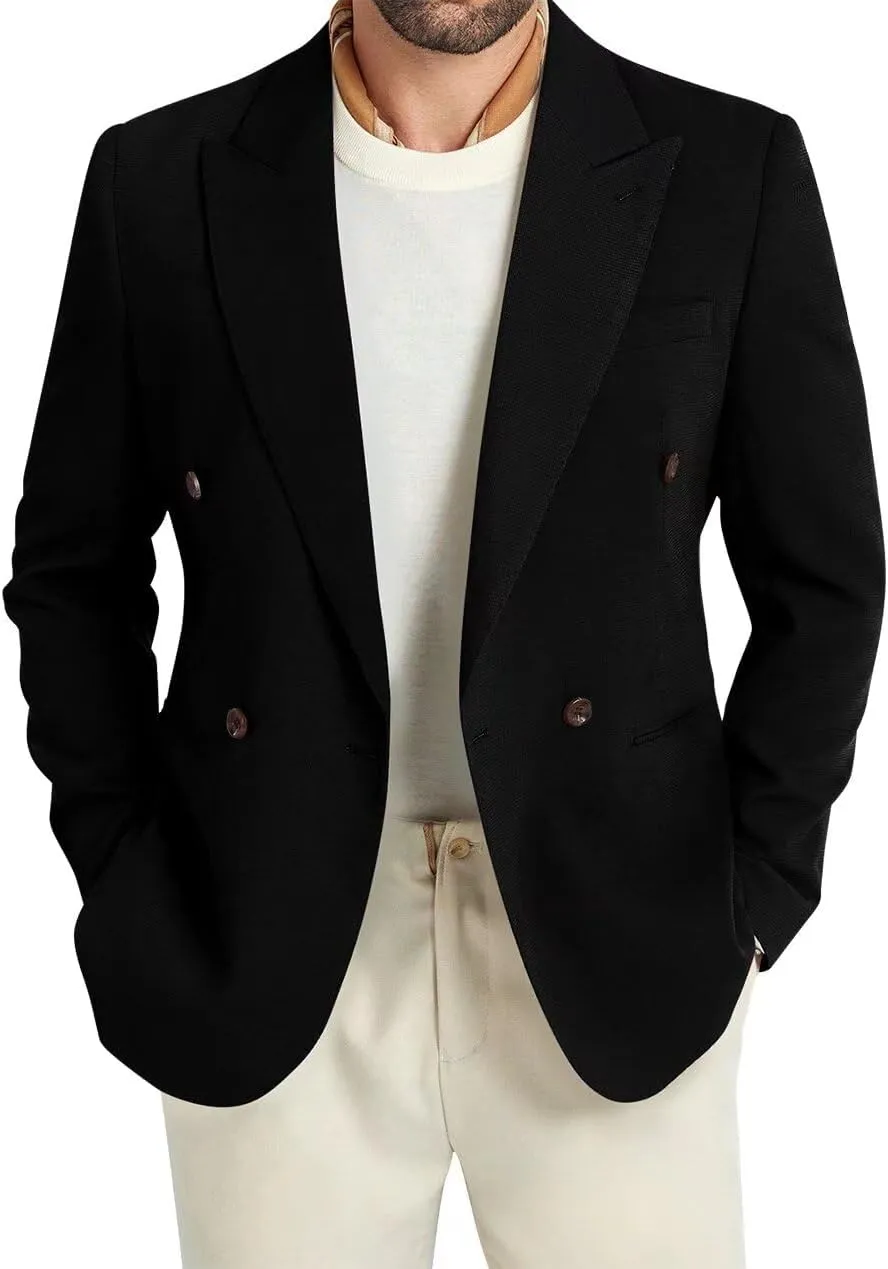 Men's Blazer Knitted Jacket Casual Light Weight Slim Fit Formal Wedding Prom Suit Retro Double-Breasted Jackets Sport Coats
