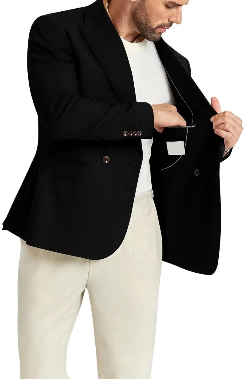 Men's Blazer Knitted Jacket Casual Light Weight Slim Fit Formal Wedding Prom Suit Retro Double-Breasted Jackets Sport Coats