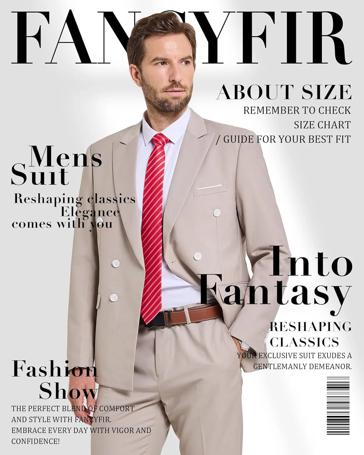 Men's Slim Fit 2-Piece Suit with Stretch Fabric, Double-Breasted Blazer Pants for Party, Business and Wedding