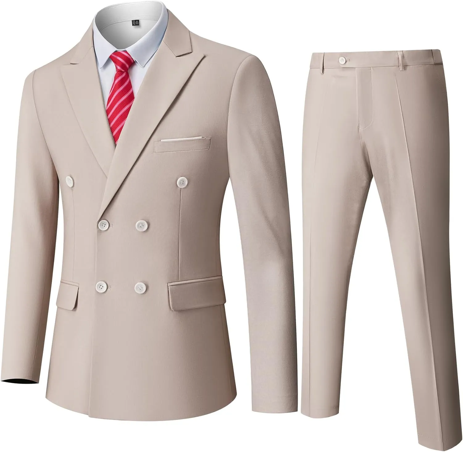 Men's Slim Fit 2-Piece Suit with Stretch Fabric, Double-Breasted Blazer Pants for Party, Business and Wedding