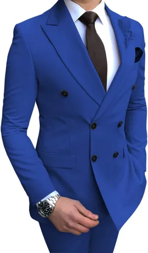 Men's Slim Fit 2 Pieces Suit Groom Tuxedos Double-Breasted Blazer Formal Business Suits