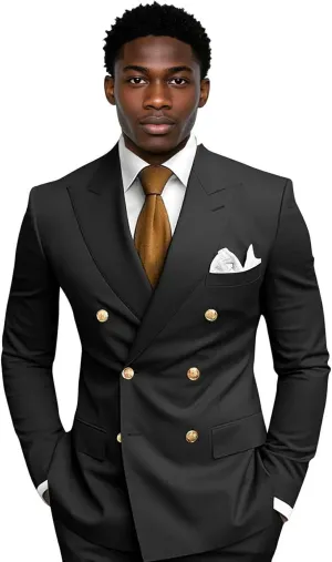 Mens Suit for Wedding 2 Piece Slim Fit Double Breasted Suits Men Tuxedo for Men V Neck Formal Business Suits for Party