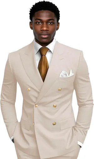 Mens Suit for Wedding 2 Piece Slim Fit Double Breasted Suits Men Tuxedo for Men V Neck Formal Business Suits for Party