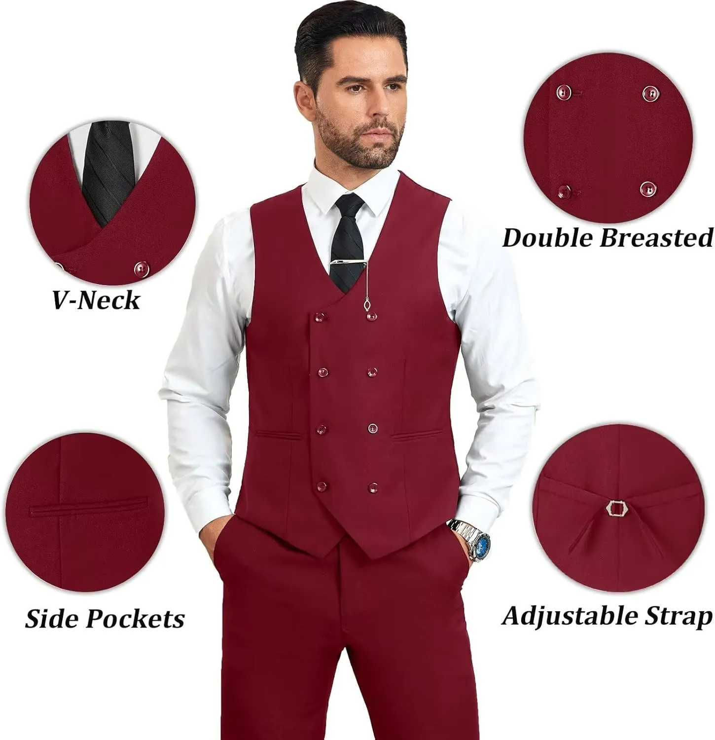 Mens Suit Slim Fit 3 Piece Double Breasted Suit Men Formal Tuxedo Set Casual Wedding Prom Groom Suits
