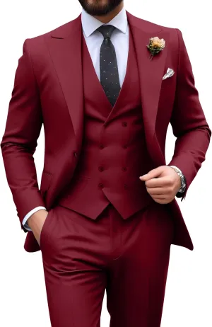Mens Suit Slim Fit 3 Piece Double Breasted Suit Men Formal Tuxedo Set Casual Wedding Prom Groom Suits