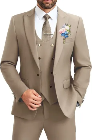 Men's Suit Slim Fit 3 Piece Double Breasted Suits Prom Tuxedo Set Formal Casual Jacket Blazer Vest Pant Wedding Suit for Men