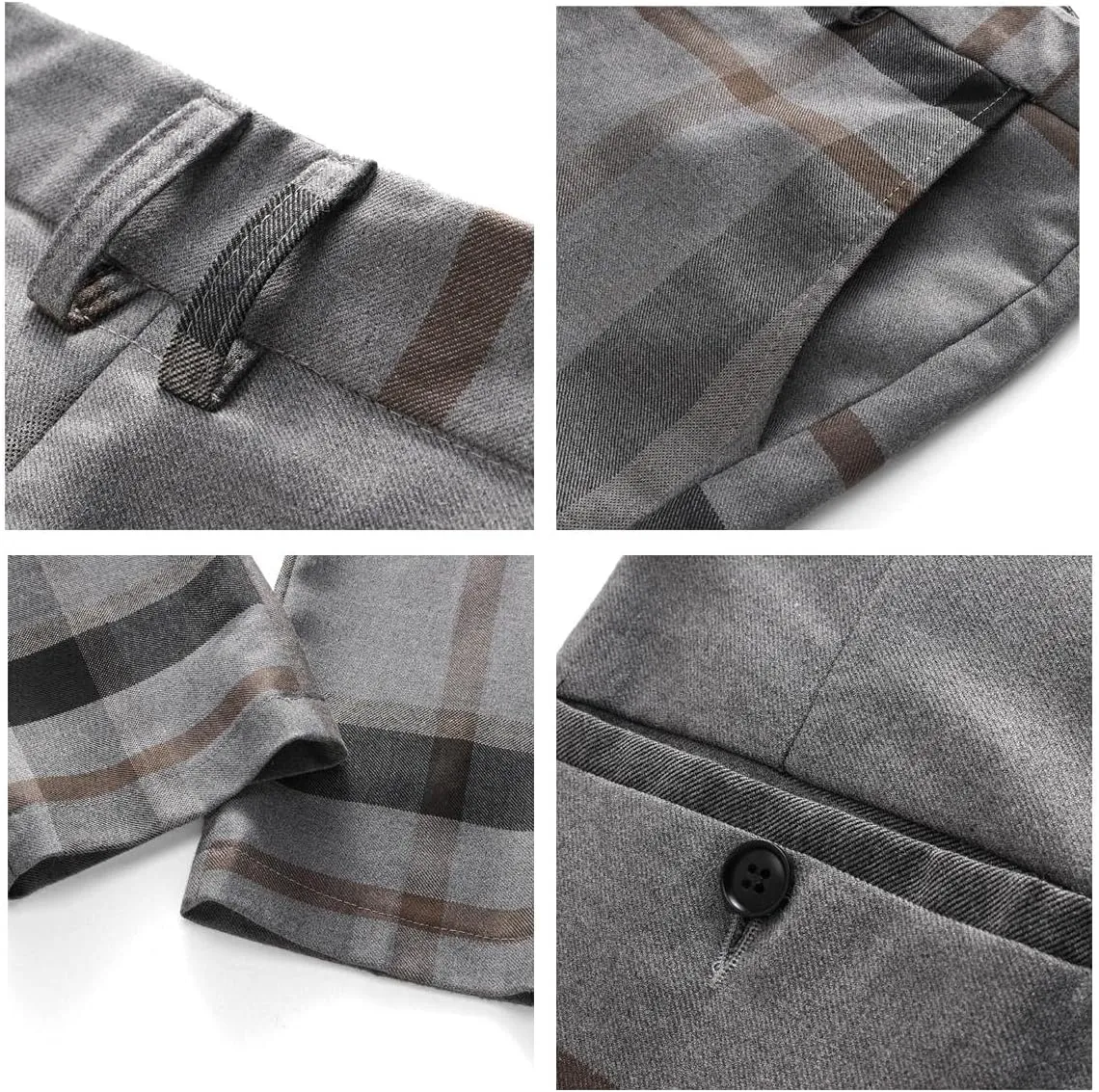 Mens Suits 3 Piece Check Plaid Suit Single Breasted One Button Jackets Formal Dress Party Prom Tuxedo Suits Blazer Set