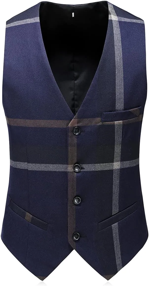 Mens Suits 3 Piece Check Plaid Suit Single Breasted One Button Jackets Formal Dress Party Prom Tuxedo Suits Blazer Set