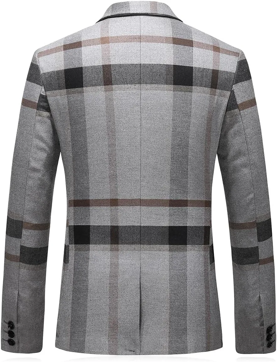 Mens Suits 3 Piece Check Plaid Suit Single Breasted One Button Jackets Formal Dress Party Prom Tuxedo Suits Blazer Set
