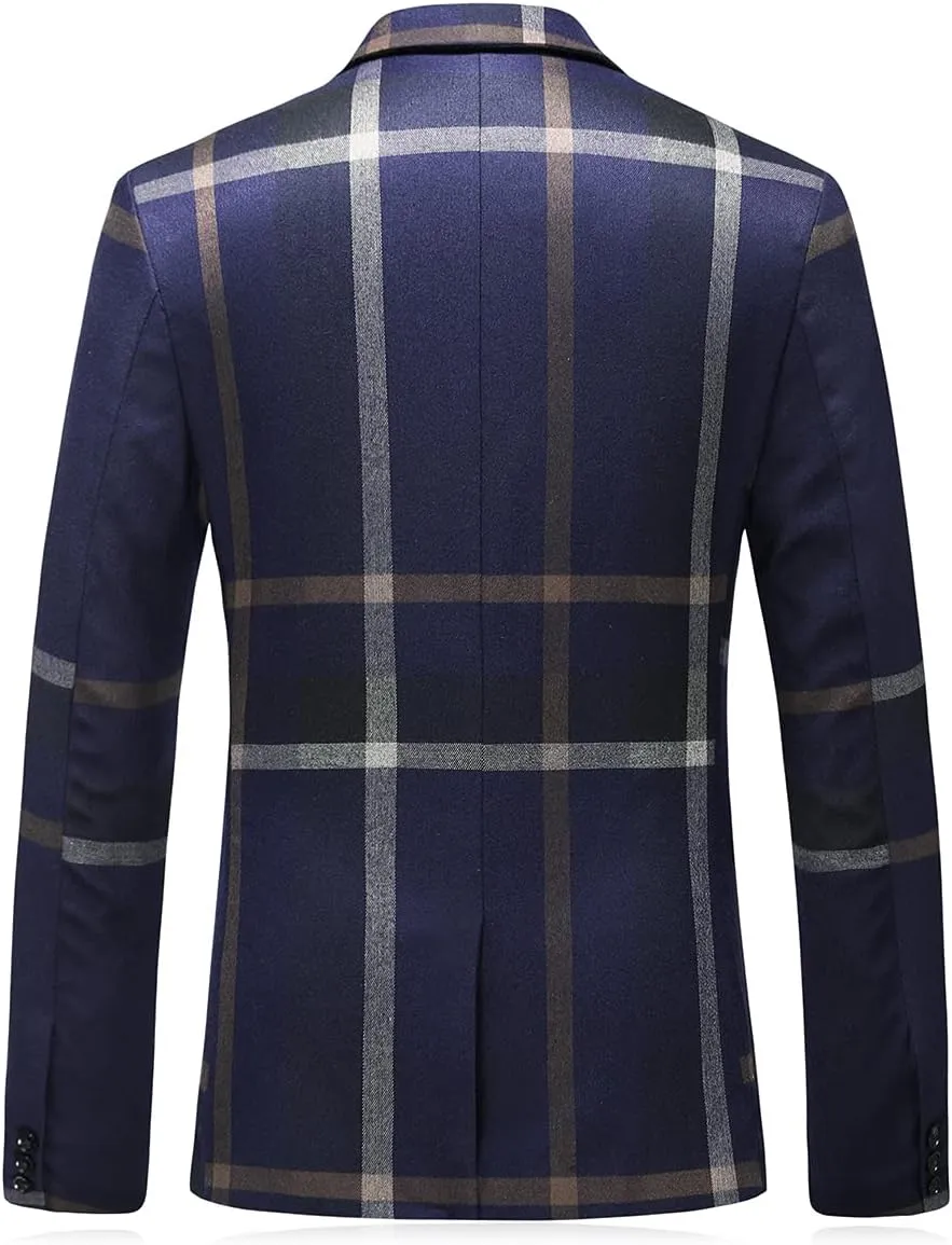 Mens Suits 3 Piece Check Plaid Suit Single Breasted One Button Jackets Formal Dress Party Prom Tuxedo Suits Blazer Set