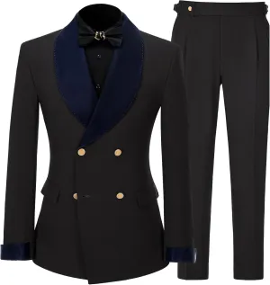 Mens Tuxedo Suits Slim Fit Double Breasted Wedding Suit for Men 2 Piece Navy Shawl Lapel Men's Formal Jacket Pants Set