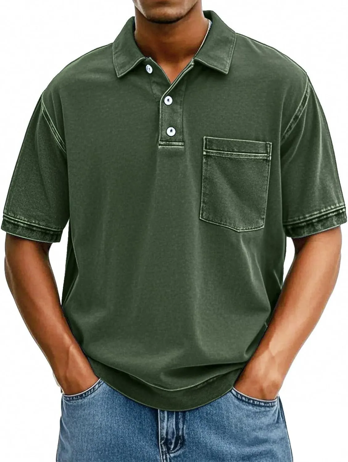 Mens Vintage Polo Shirts 3D Printing Pullover Shirts Classic Fit Lapel Button Tops Summer Casual Retro Distressed Top