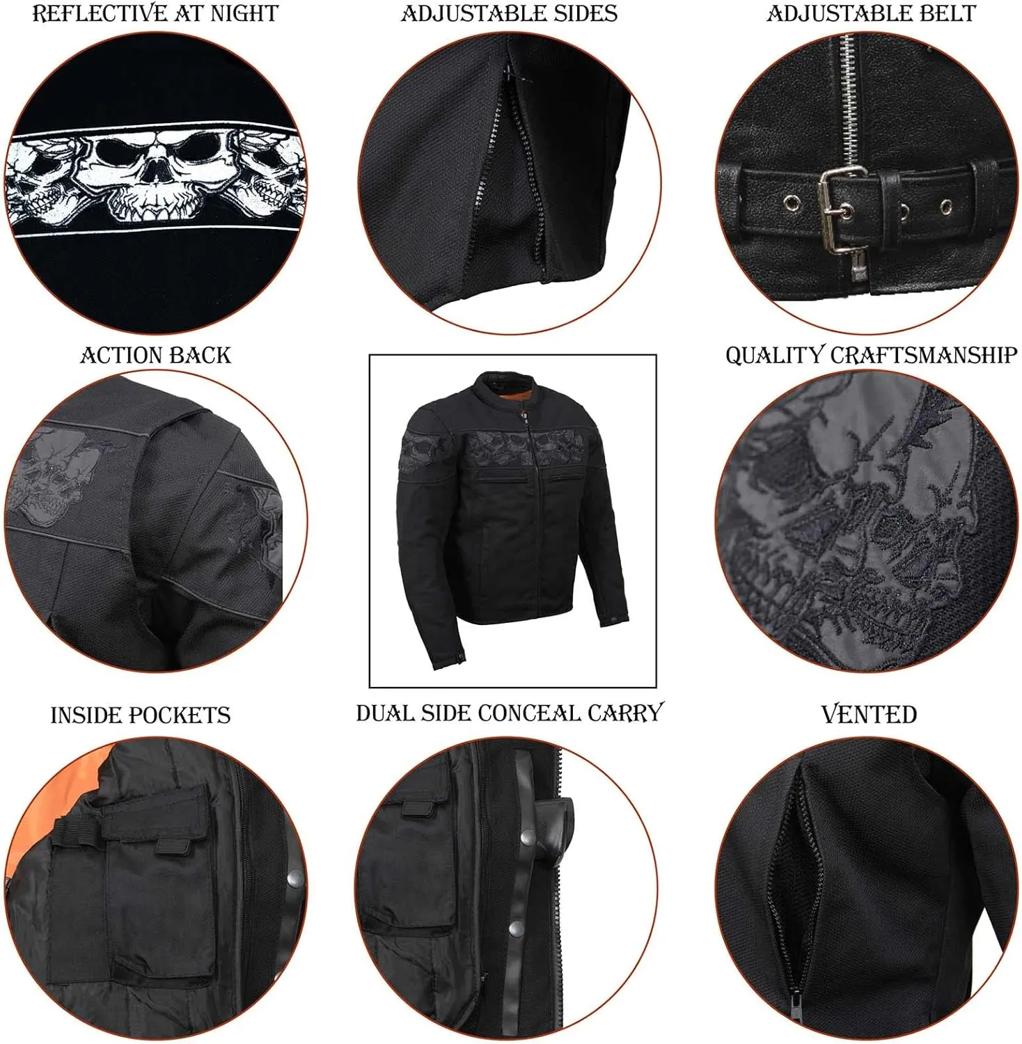 Milwaukee Leather mens Mpm1730 Black Textile Motorcycle Jacket for Men