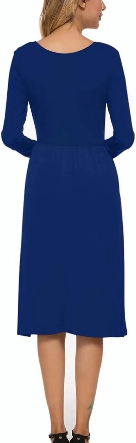 MISFAY Women's Long Sleeve Midi Dress Loose Casual Empire Waist Dresses with Pockets