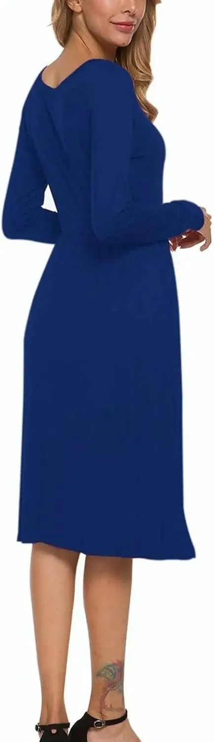 MISFAY Women's Long Sleeve Midi Dress Loose Casual Empire Waist Dresses with Pockets