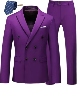 MOGU Mens 2 Piece Double Breasted Suit Slim Fit Tuxedo Blazer and Pants for Wedding Prom Homecoming