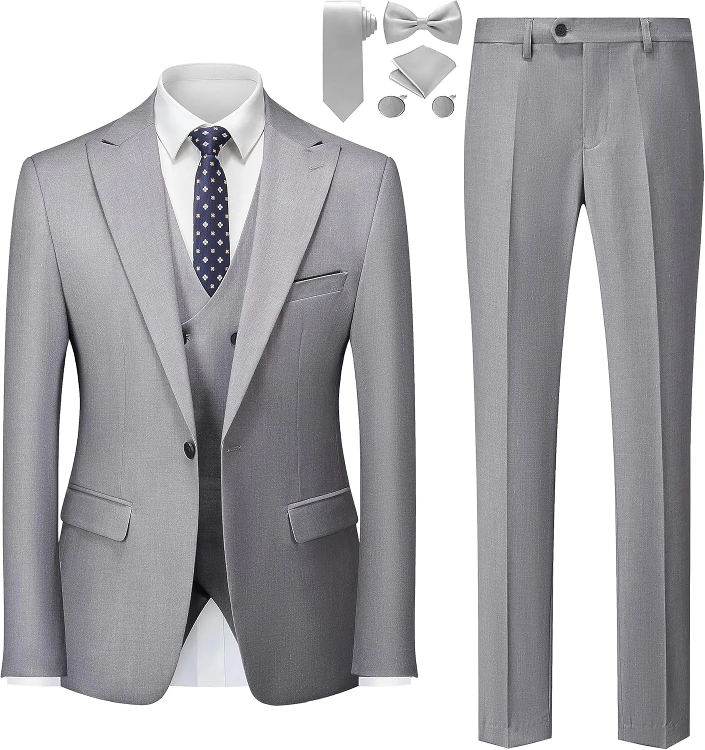 MOGU Mens 3 Piece Suit Slim Fit Tuxedo for Homecoming Wedding Prom Blazer Jacket Vest Pants with Tie Set