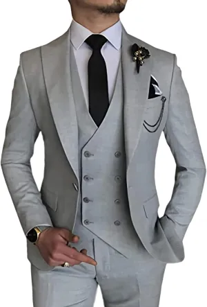 MOGU Mens 3 Piece Suit Slim Fit Tuxedo for Homecoming Wedding Prom Blazer Jacket Vest Pants with Tie Set