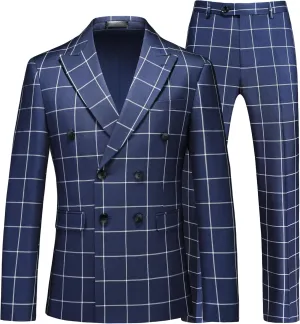 MOGU Men's Plaid Tuxedo Suit - Double Breasted 2-Piece Checkered Set with Suit Jacket and Pants for Prom and Wedding