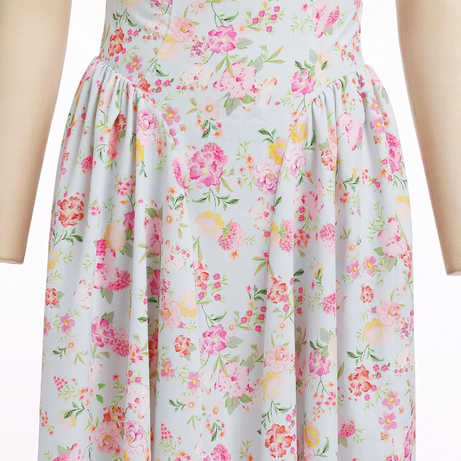 OBEEII Women Floral Corset Dress Halter Neck Low Cut Bustier Midi Dress Flowy Pleated Hem Summer Sundress with Pockets