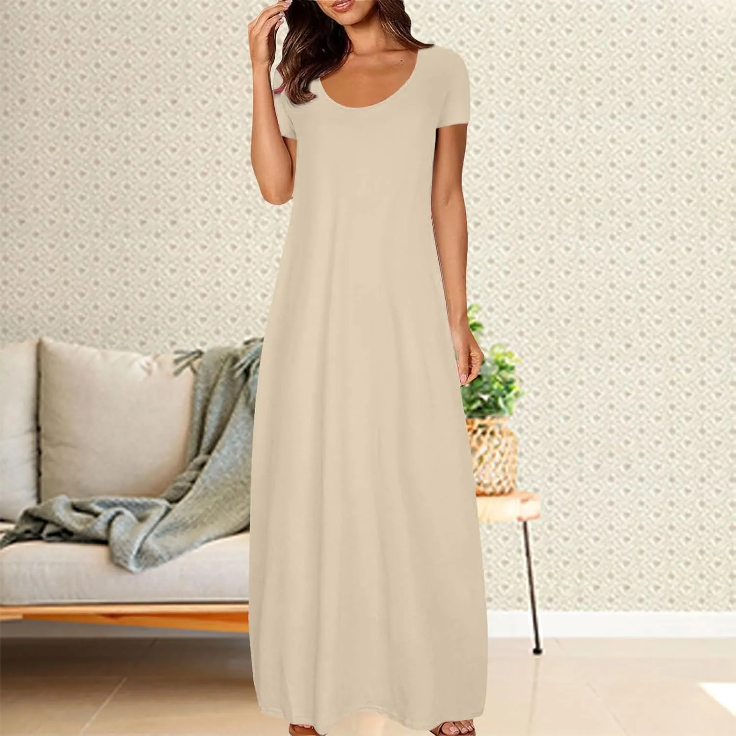 Plus Size Dresses for Curvy Women Loose Fit Round Neck Summer Beach Dresses Casual Flowy Maxi Tshirt Sundresses