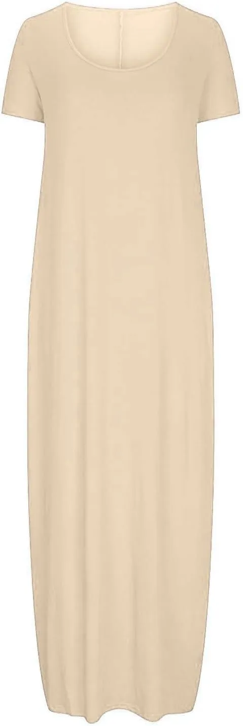 Plus Size Dresses for Curvy Women Loose Fit Round Neck Summer Beach Dresses Casual Flowy Maxi Tshirt Sundresses