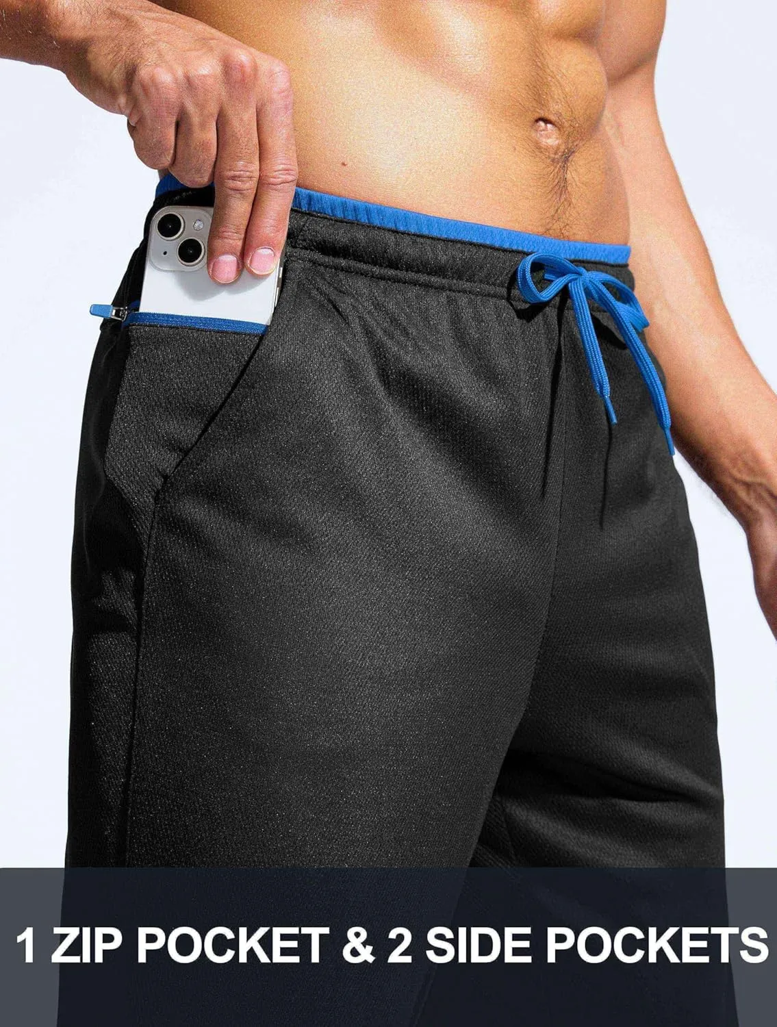 Pudolla Men's Lightweight Mesh Sweatpants Loose Fit Open Bottom Athletic Workout Gym Pants with Zipper Pockets