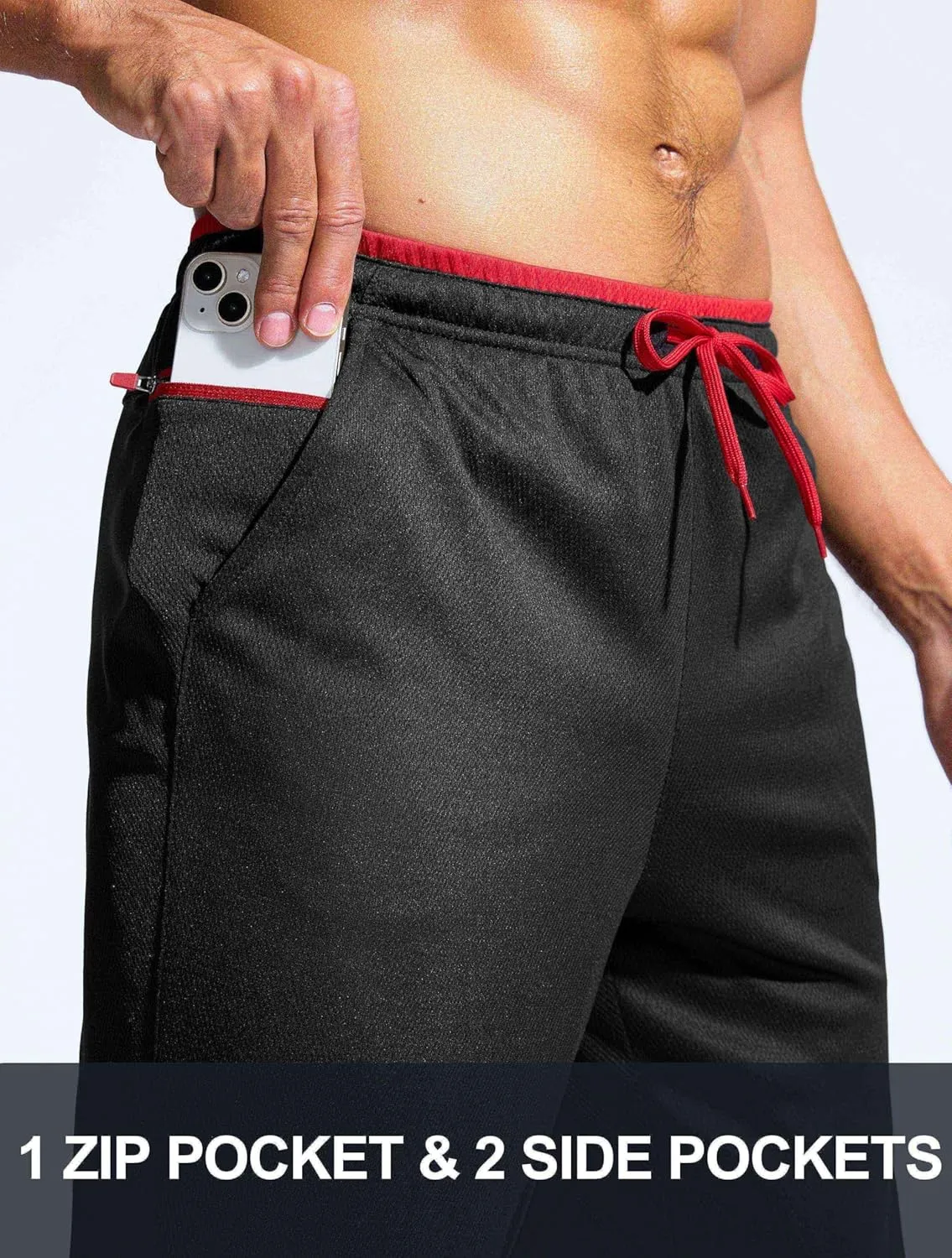 Pudolla Men's Lightweight Mesh Sweatpants Loose Fit Open Bottom Athletic Workout Gym Pants with Zipper Pockets