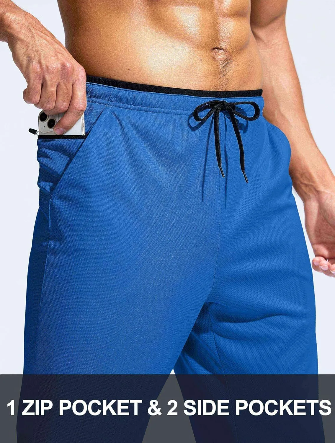 Pudolla Men's Lightweight Mesh Sweatpants Loose Fit Open Bottom Athletic Workout Gym Pants with Zipper Pockets