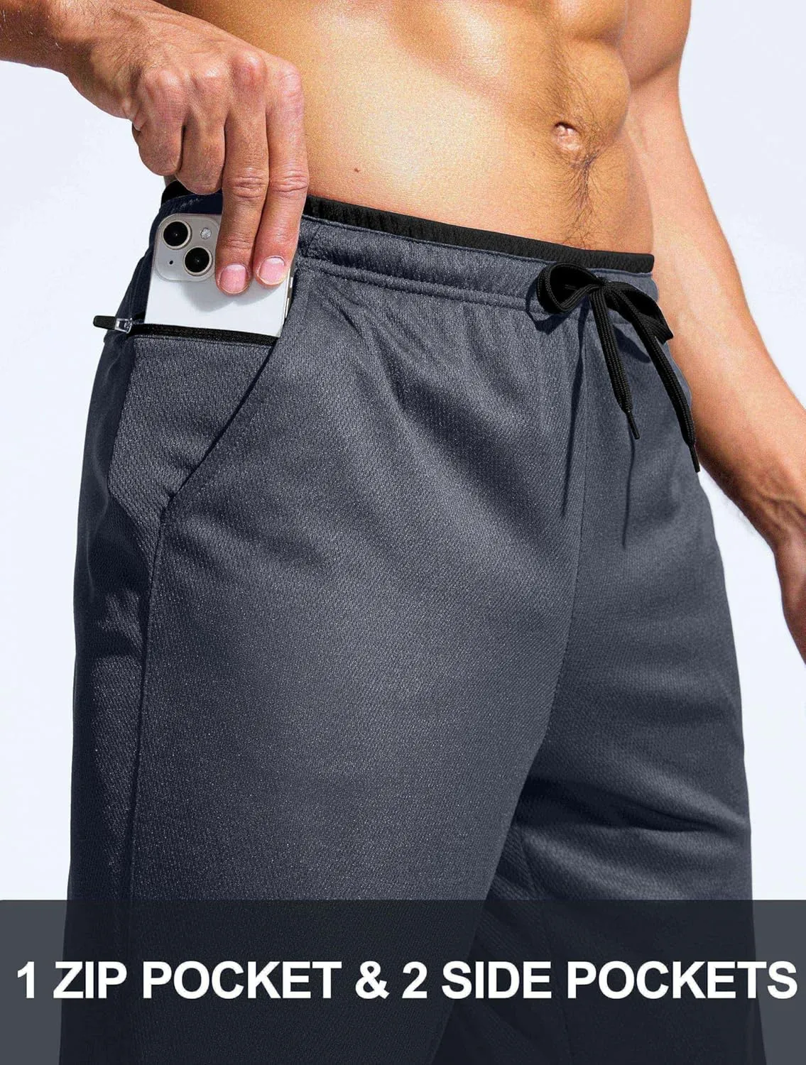 Pudolla Men's Lightweight Mesh Sweatpants Loose Fit Open Bottom Athletic Workout Gym Pants with Zipper Pockets