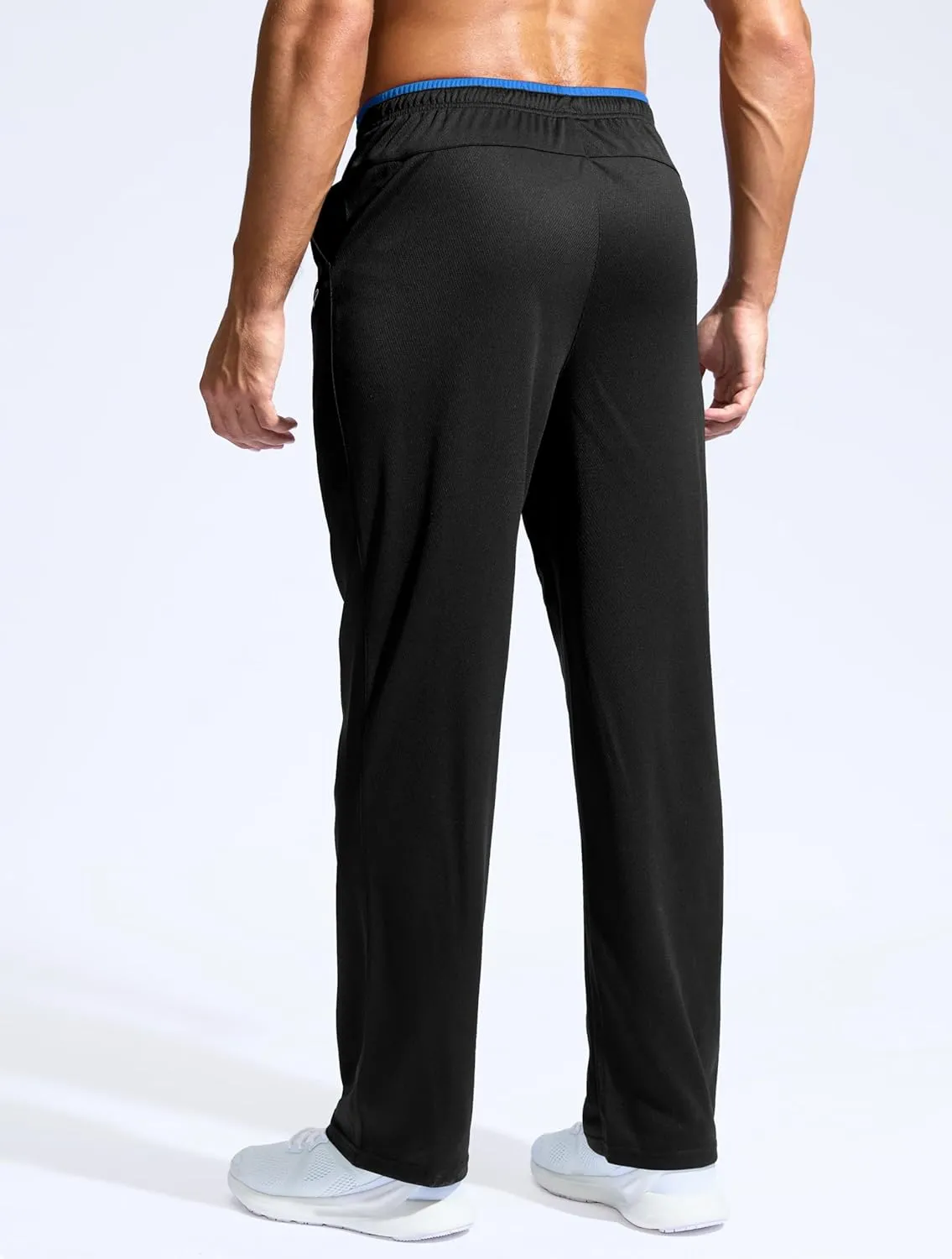 Pudolla Men's Lightweight Mesh Sweatpants Loose Fit Open Bottom Athletic Workout Gym Pants with Zipper Pockets