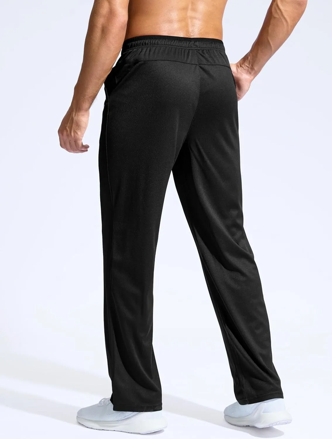 Pudolla Men's Lightweight Mesh Sweatpants Loose Fit Open Bottom Athletic Workout Gym Pants with Zipper Pockets