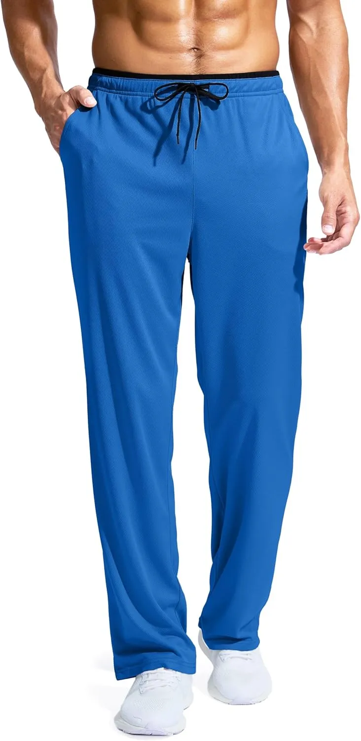 Pudolla Men's Lightweight Mesh Sweatpants Loose Fit Open Bottom Athletic Workout Gym Pants with Zipper Pockets