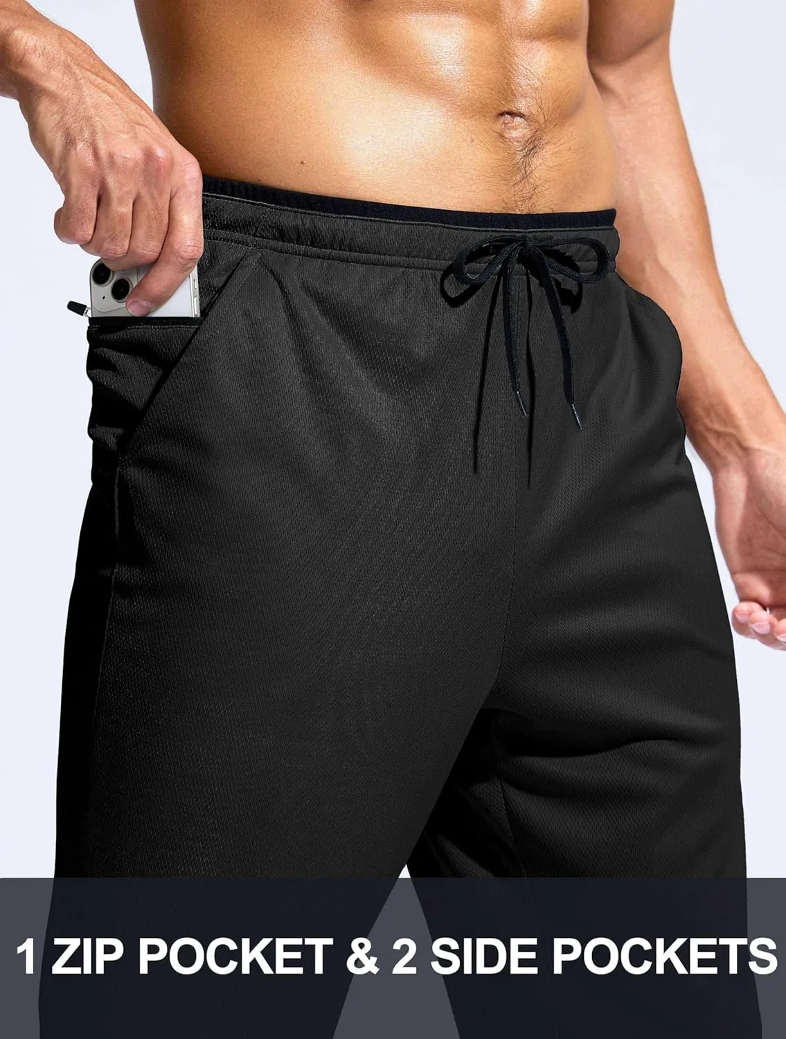 Pudolla Men's Lightweight Mesh Sweatpants Loose Fit Open Bottom Athletic Workout Gym Pants with Zipper Pockets