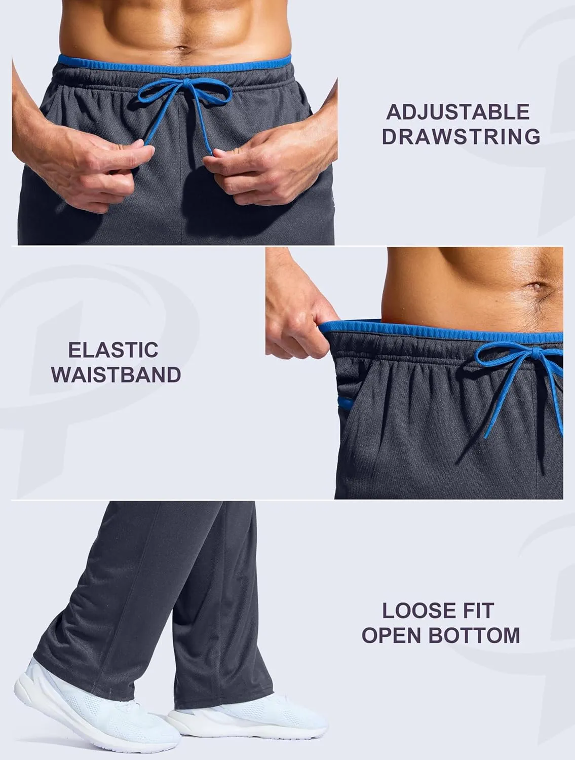 Pudolla Men's Lightweight Mesh Sweatpants Loose Fit Open Bottom Athletic Workout Gym Pants with Zipper Pockets