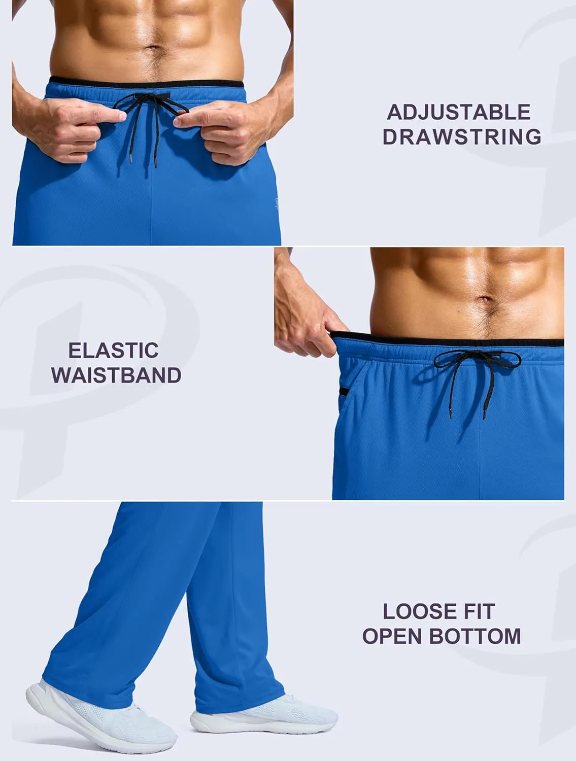 Pudolla Men's Lightweight Mesh Sweatpants Loose Fit Open Bottom Athletic Workout Gym Pants with Zipper Pockets