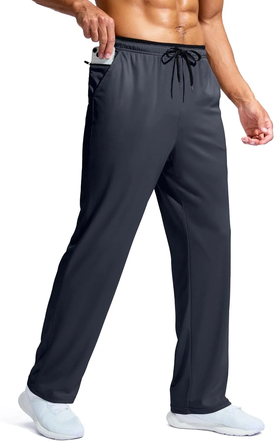 Pudolla Men's Lightweight Mesh Sweatpants Loose Fit Open Bottom Athletic Workout Gym Pants with Zipper Pockets