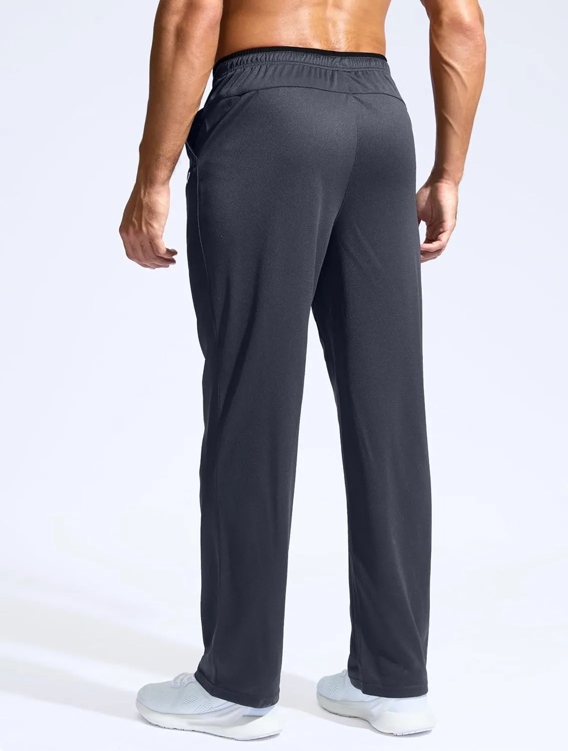 Pudolla Men's Lightweight Mesh Sweatpants Loose Fit Open Bottom Athletic Workout Gym Pants with Zipper Pockets