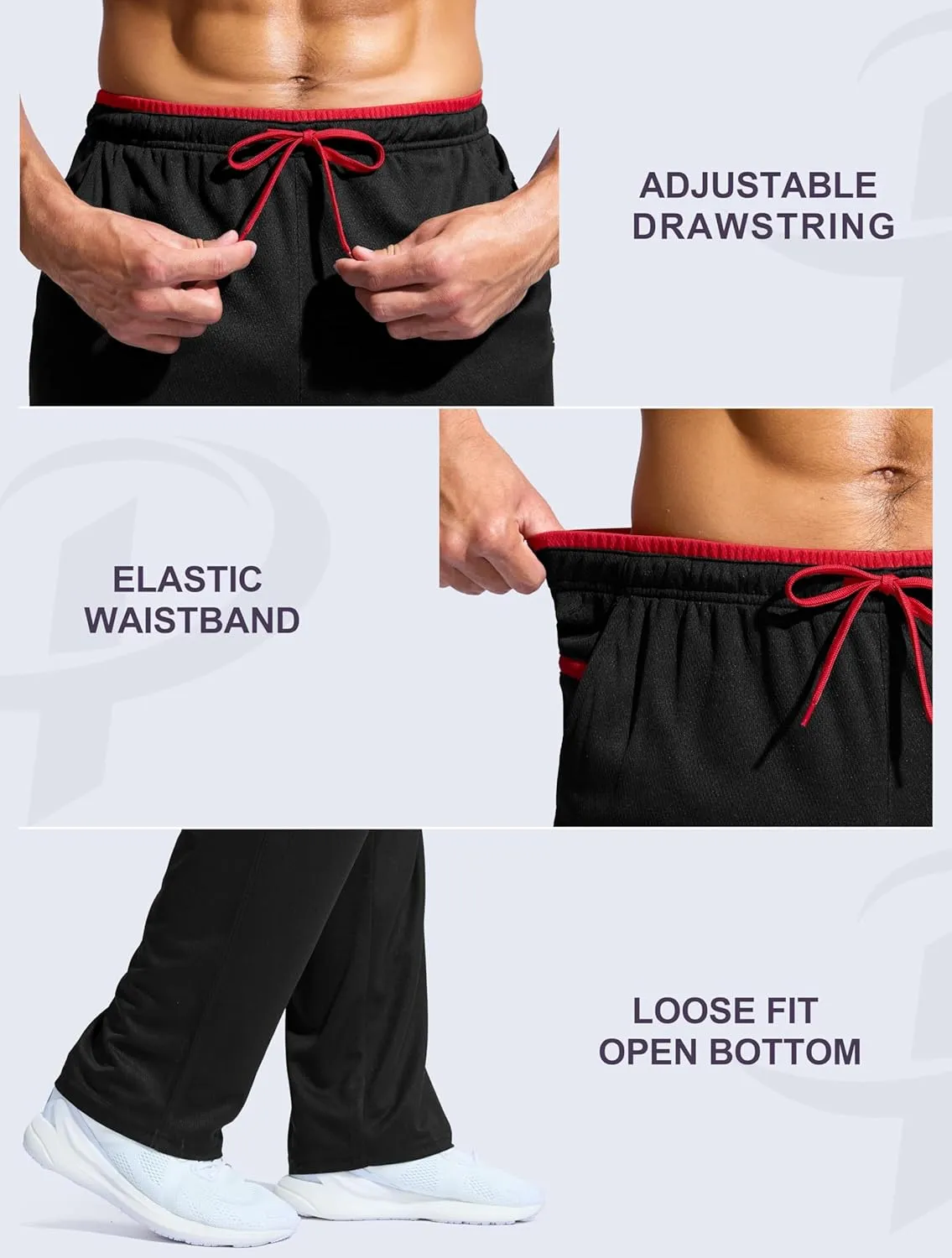 Pudolla Men's Lightweight Mesh Sweatpants Loose Fit Open Bottom Athletic Workout Gym Pants with Zipper Pockets
