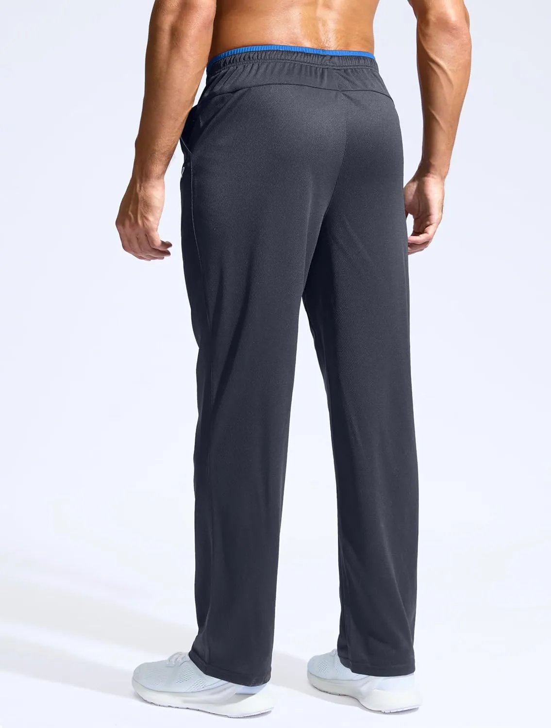 Pudolla Men's Lightweight Mesh Sweatpants Loose Fit Open Bottom Athletic Workout Gym Pants with Zipper Pockets