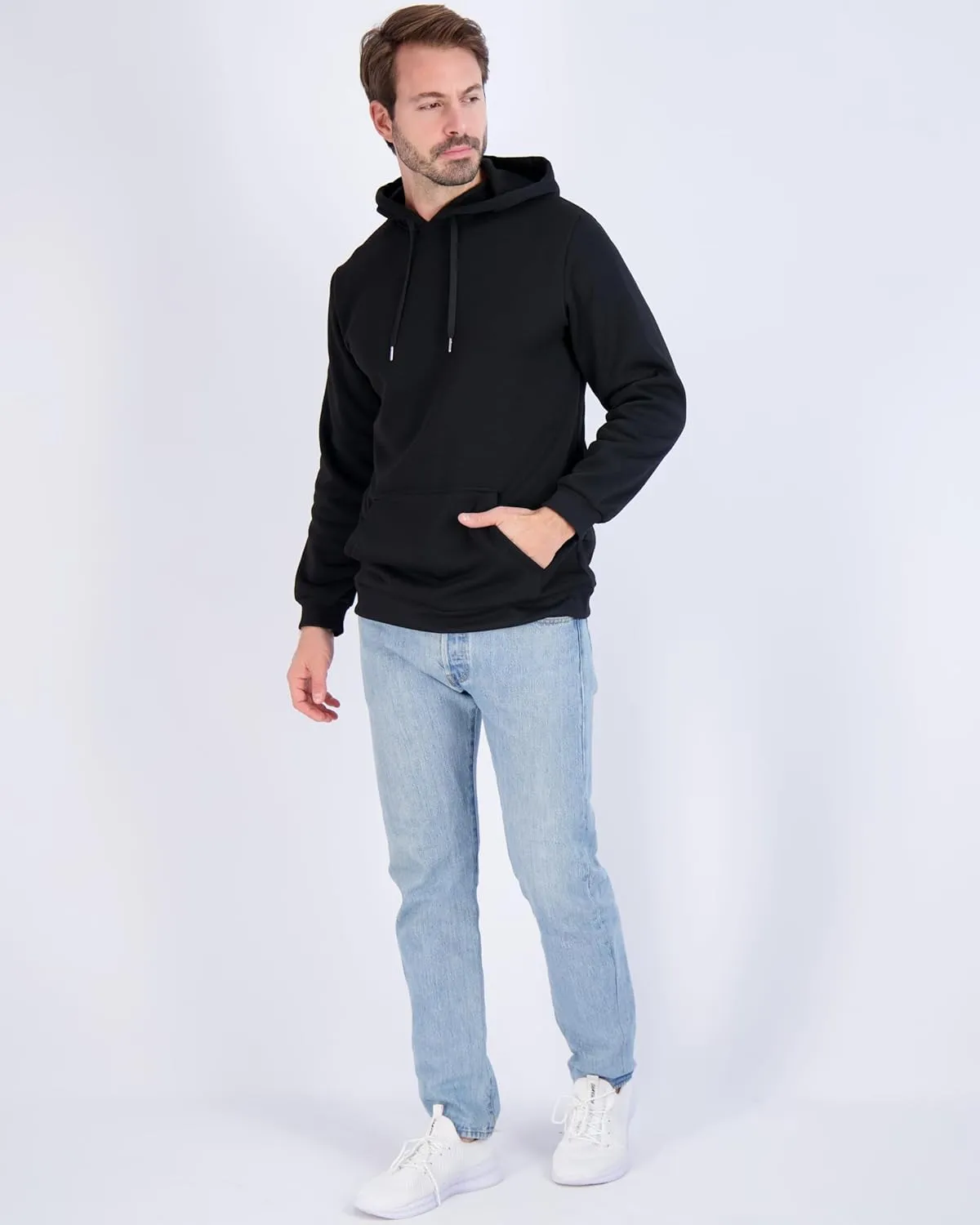 Real Essentials 3 Pack: Men's Fleece Pullover Hoodie - Long Sleeve Hooded Sweatshirt Pockets (Available in Big & Tall)