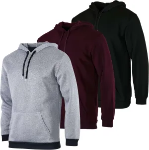 Real Essentials 3 Pack: Men's Fleece Pullover Hoodie - Long Sleeve Hooded Sweatshirt Pockets (Available in Big & Tall)