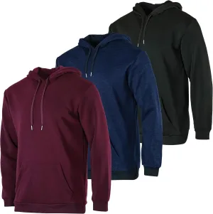 Real Essentials 3 Pack: Men's Fleece Pullover Hoodie - Long Sleeve Hooded Sweatshirt Pockets (Available in Big & Tall)